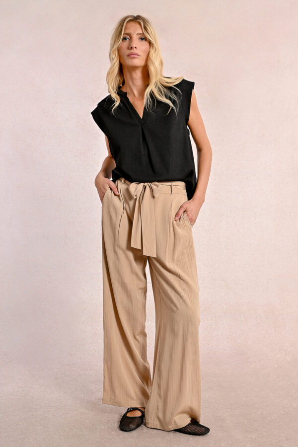 Pantalon ceinturé beige