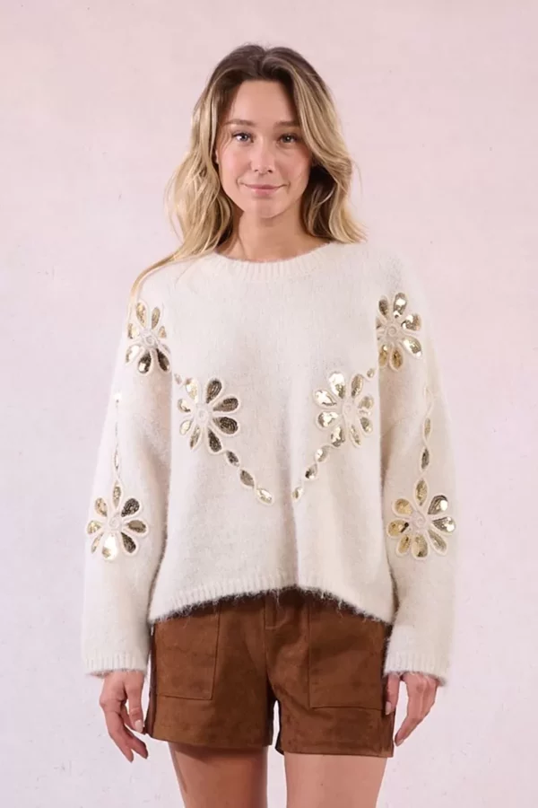 Pull en maille et fleurs sequins – Image 4