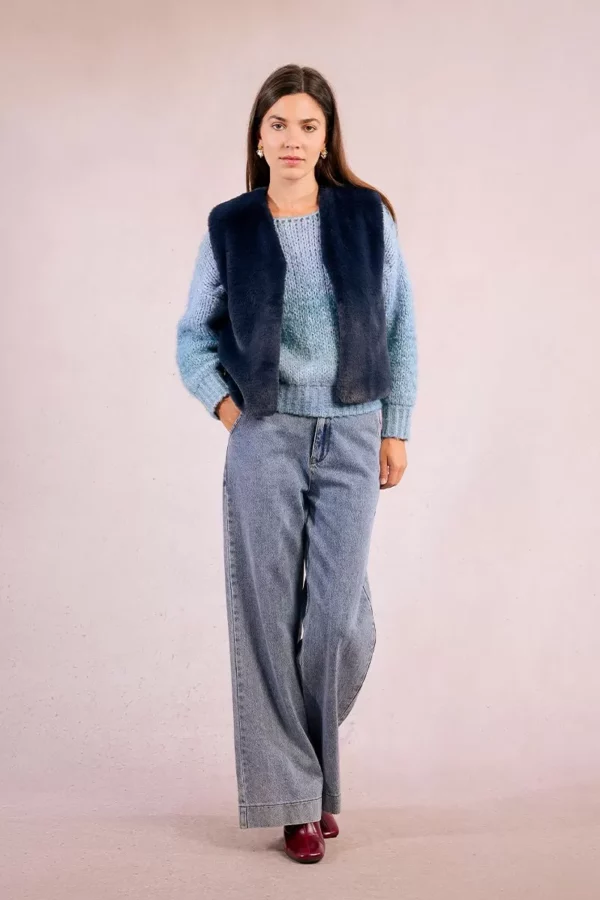 Gilet sans manches en fausse fourrure bleu – Image 2