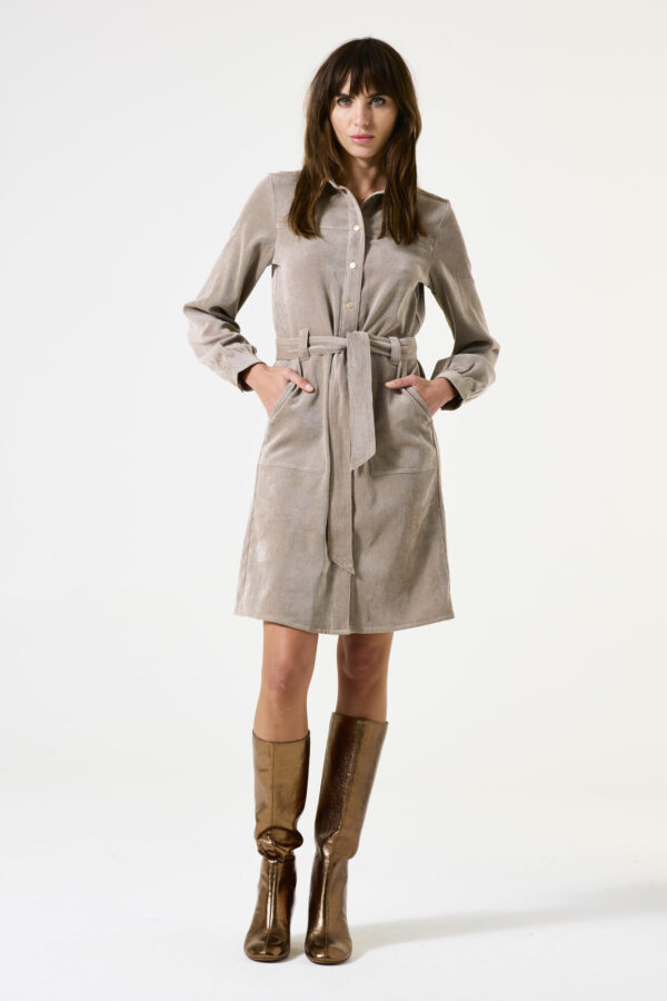Robe en velours côtelé taupe – Image 2