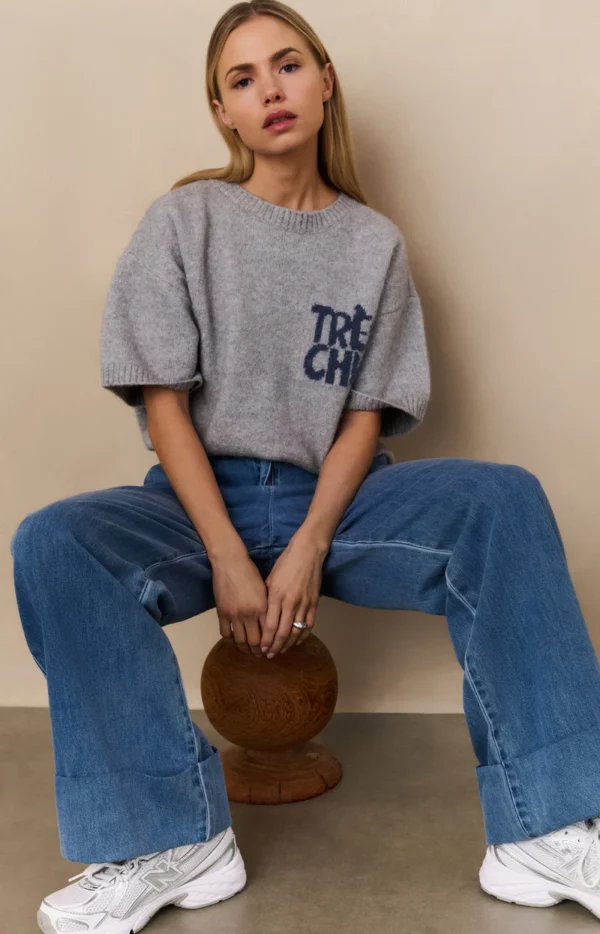 Pull en maille, manches courtes avec écriture – Image 2