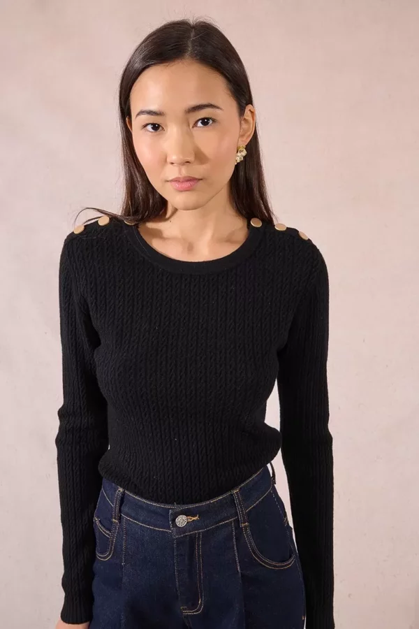 Maille torsadée, patte d'épaule boutonnée – Image 2