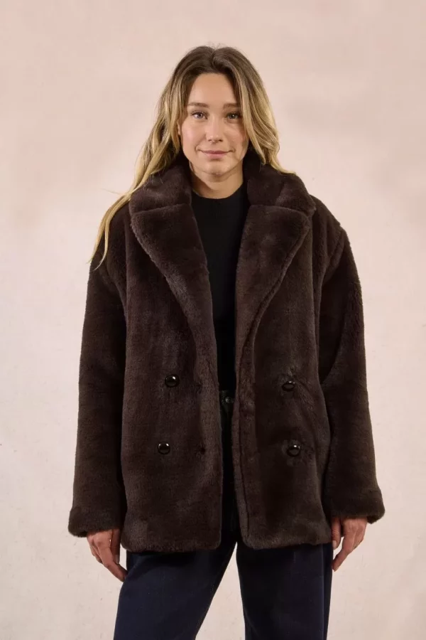 Manteau boutonné, imitation fourrure – Image 2