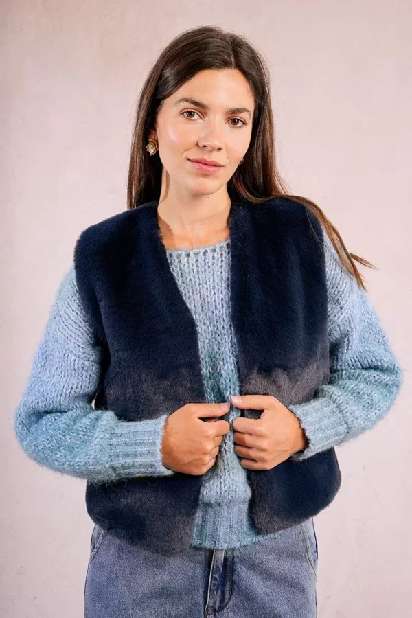 Gilet sans manches en fausse fourrure bleu