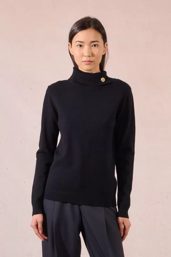 Pull col roulé boutonné noir – Image 3