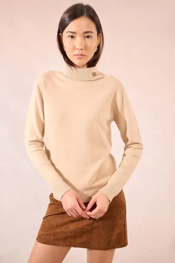 Pull col roulé boutonné