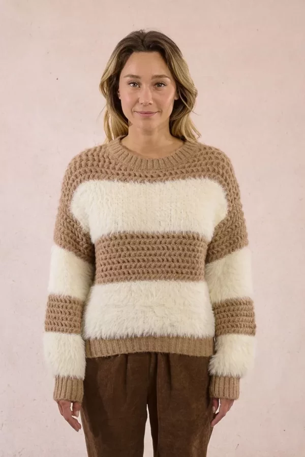 Pull rayé en bi-matière