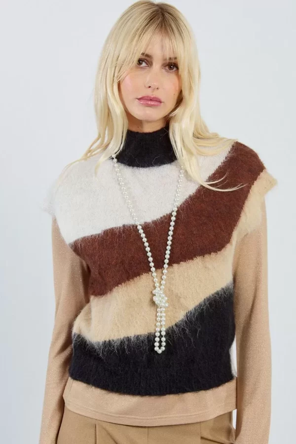 Pull sans manches en maille brossée