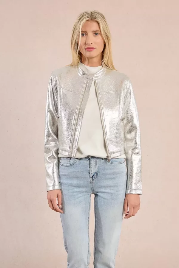 Veste métallisée style biker – Image 3