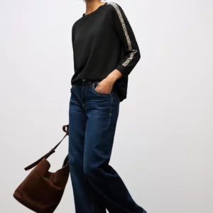 T-shirt avec bandes de galon léopard
