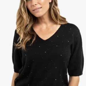 Pull doux à col en V avec strass
