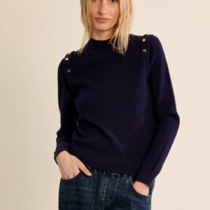 Pull boutonné aux épaules marine