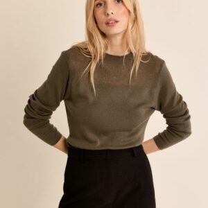 Top manches longues, col en semi-transparence