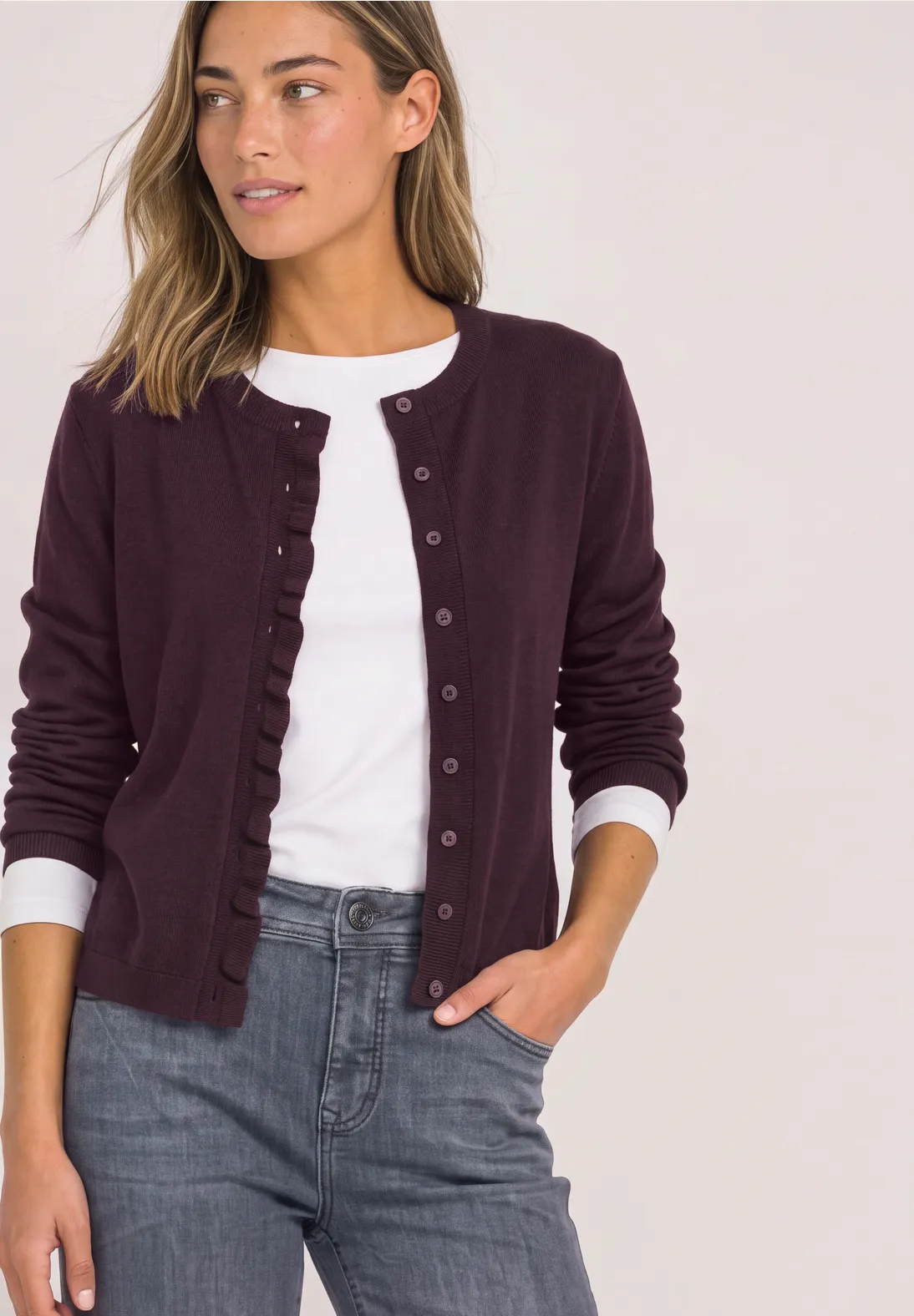 Cardigan à col rond et détails volants